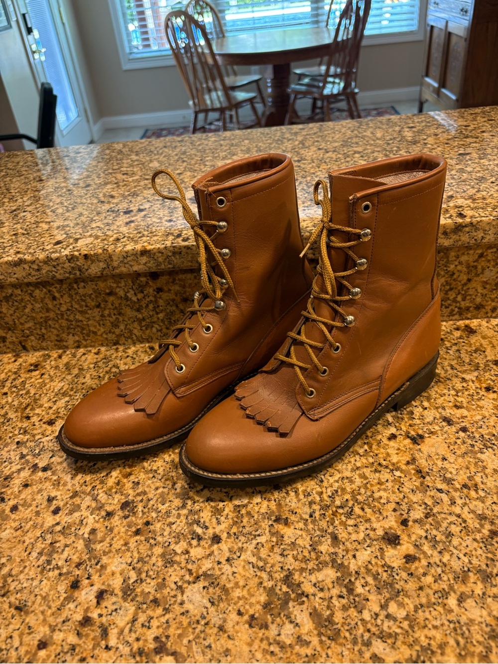 Vintage Men’s Kiltie Roper Packer Tan Leather Cowboy Boots 9 FD Mexico EUC SMOKE